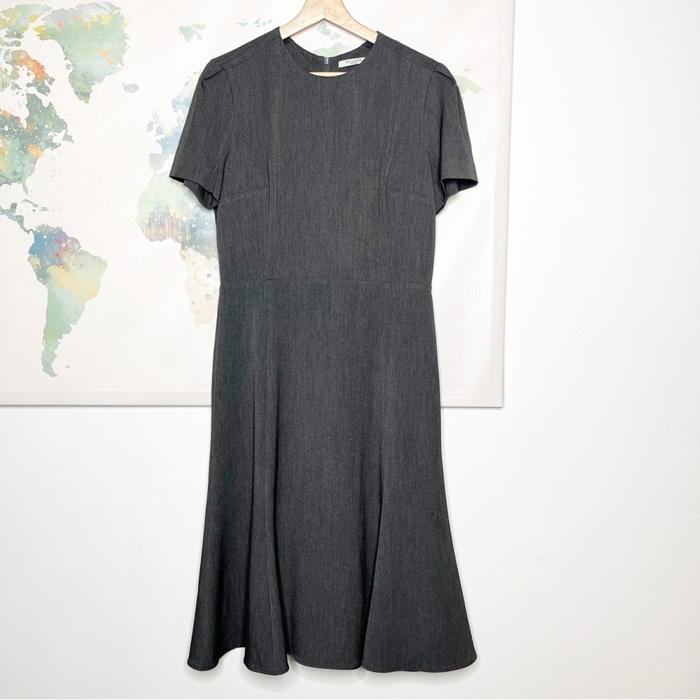 MM Lafleur Dress Size 10 Inez Charcoal Gray A-Line Flowy Short Sleeves Zip Up